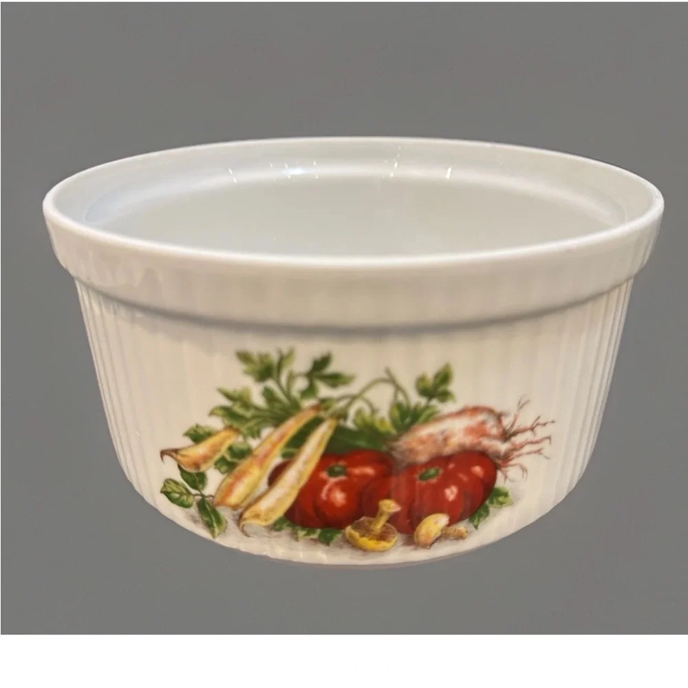 Vintage Apilco France Porcelain Ribbed 6.75” Soufflé Casserole Dish Vegetables